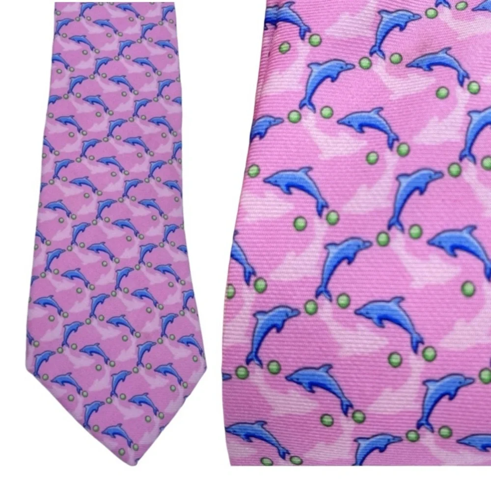 Brooks Brothers Boys Silk Dolphin Tie OS Pink/Blue